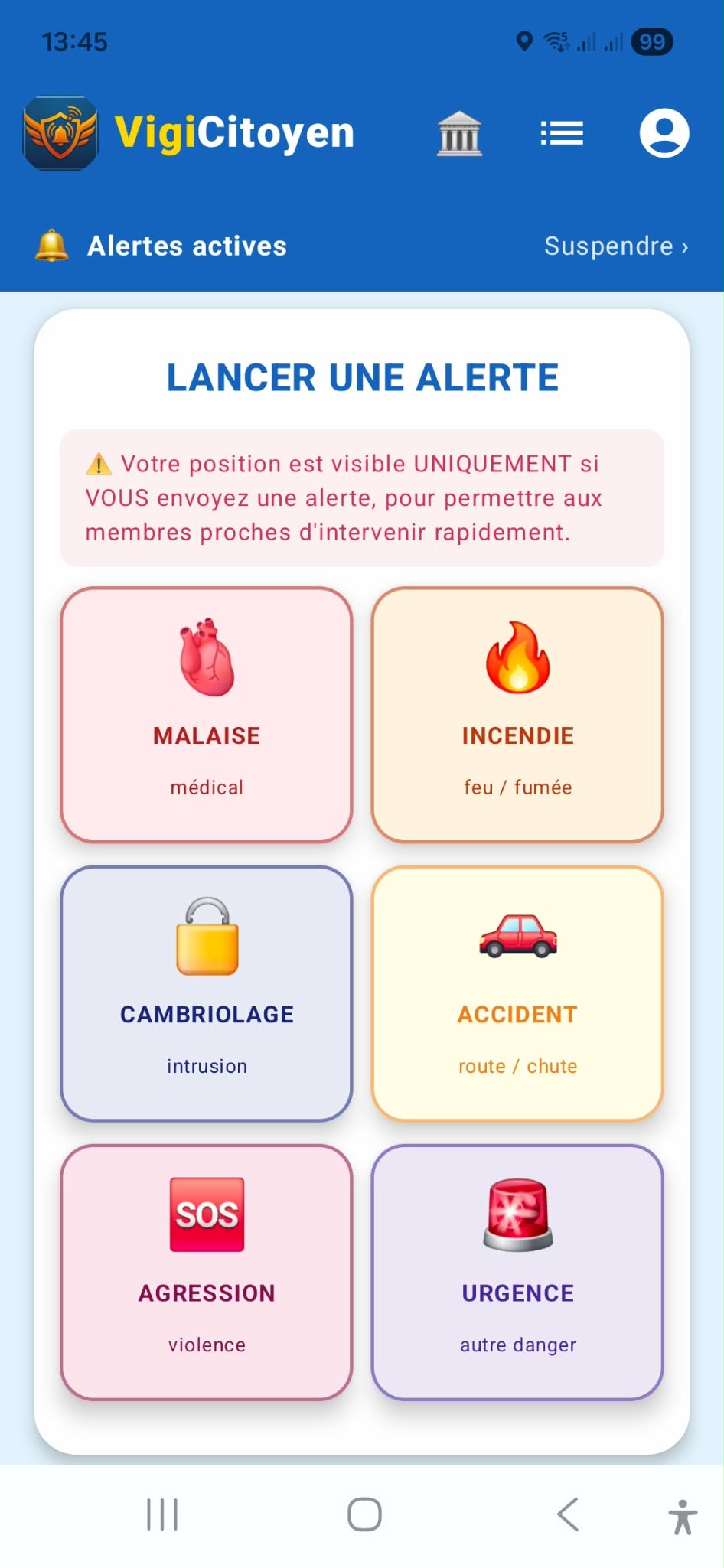 Aperçu de l'application VigiCitoyen